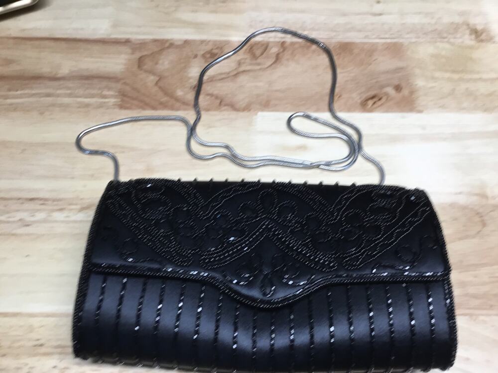 Vintage Hashimoto Women's Black Beaded Chain Strap Embellished Shoulder Bag